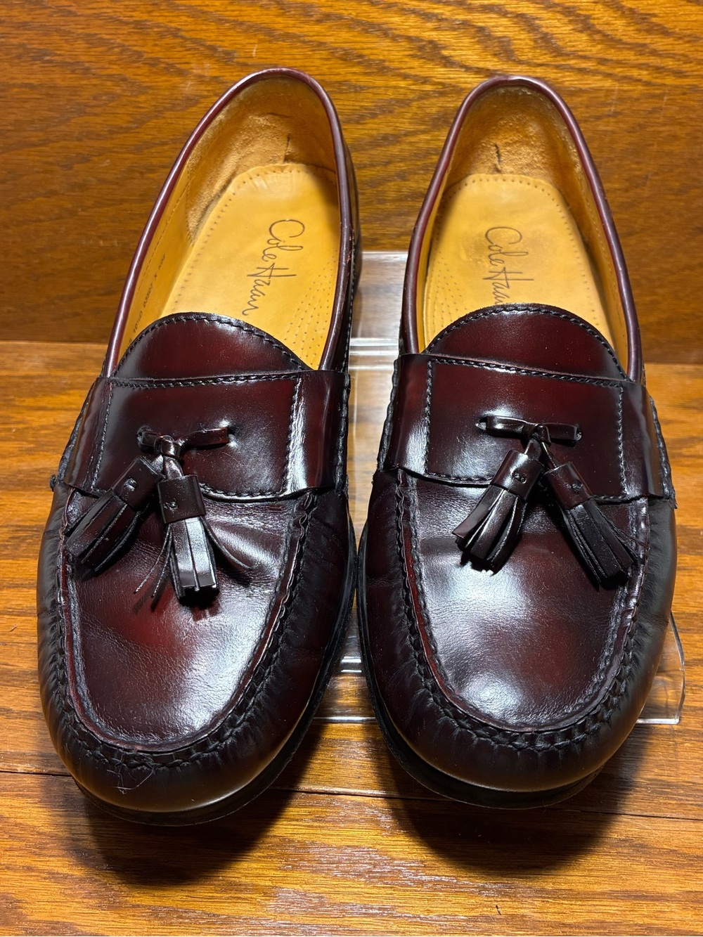 Y2K VTG Cole Haan Burgundy Polished Leather Tassel Loafers Men’s 10.5